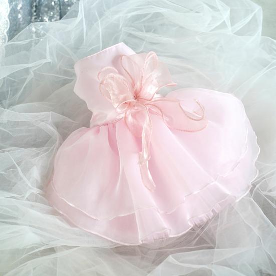 Платье для домашних животных, кружевное шитье, большой бант, застежка без рукавов, лента из органзы, свадебное платье для собак, одежда для щенков, товары для домашних животных