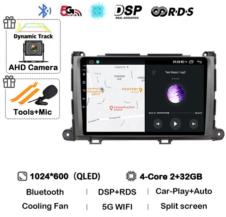 Android 14 Carplay автомобильный радиоплеер для Toyota Sienna 2009 2010 2011 2012 2013 2014 2Din мультимедиа Автомагнитола Навигация GPS DSP