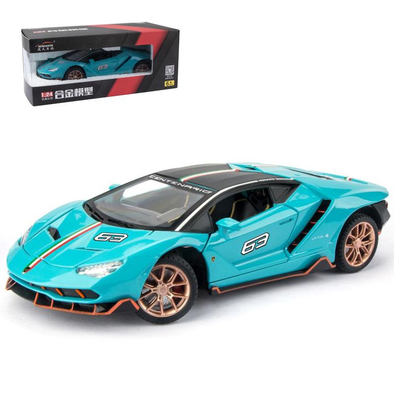 Масштаб 1/24 LP770, спортивная гоночная металлическая модель литого автомобиля, транспортные средства с инерционным механизмом, световыми и звуковыми игрушечными машинками для детей от 3 лет и старше