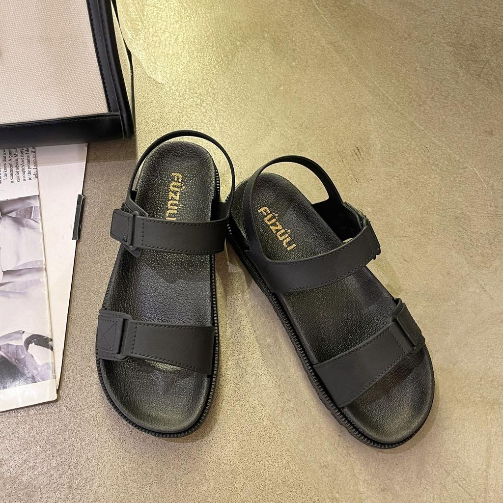 One-word Sandals Women's Summer New Wear Fashion Casual Platform Velcro Student Roman Open-toed Beach Shoes