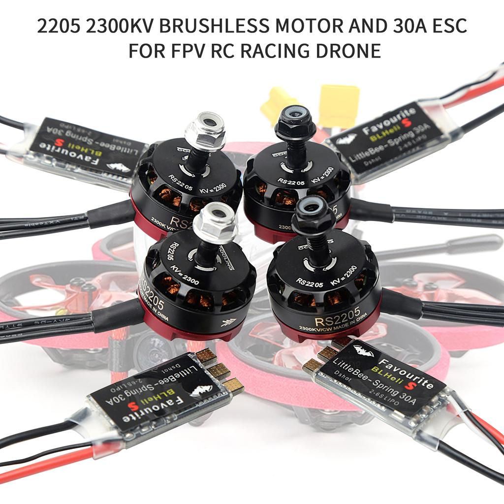 2205 2300KV Бесщеточный двигатель, 4 шт., двигатель обратного вращения вперед и 4 шт., 30A ESC для FPV RC Racing