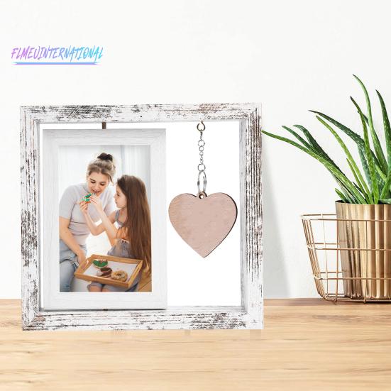Двусторонняя фоторамка с подвеской в ​​виде сердца — гладкий край, без заусенцев, вращающаяся на 360 градусов деревянная рамка для фотографий