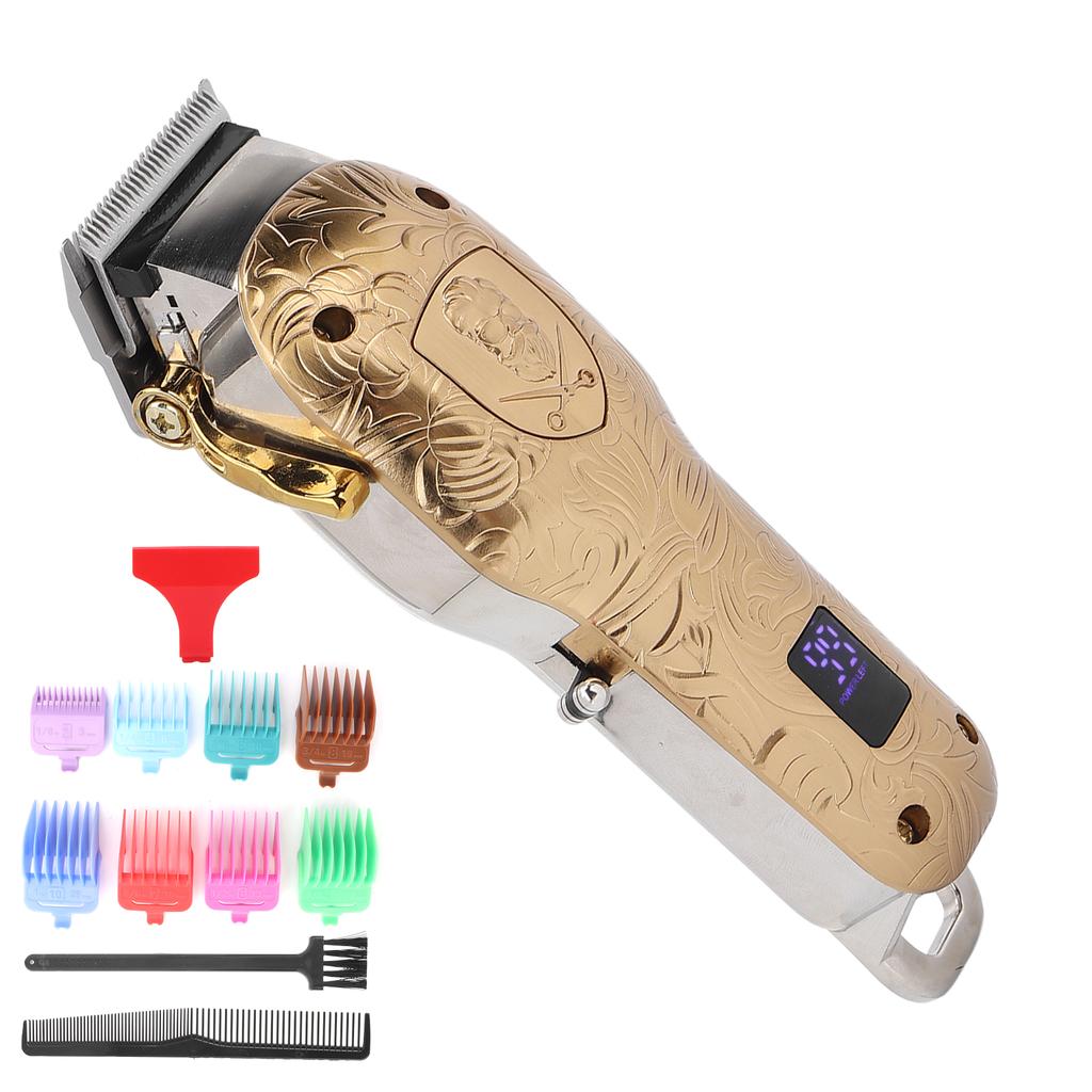 Electric Hair Clippers LCD Cordless Hair Trimmer Haircut Cutting Grooming Kits Gold