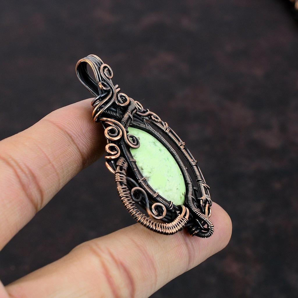 Кулон с лимоном и хризопразом, медная проволока, обернутая ювелирными изделиями, драгоценный камень, медный кулон, антикварные ювелирные изделия, кулон ручной работы, ювелирные изделия, завернутый в проволоку, ювелирные изделия для подарка