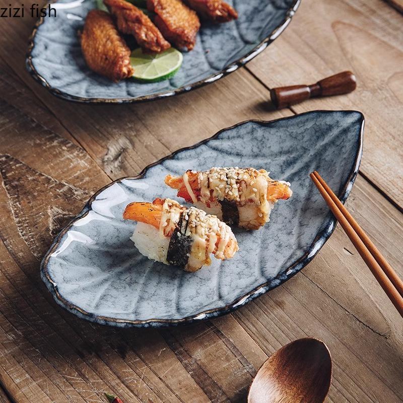 Керамическая тарелка в форме листа Kiln Changes Креативная тарелка для суши Тарелки для рыбы Тарелки для барбекю Специальная гостиничная посуда