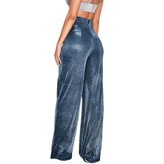 Женские широкие брюки с принтом горячего тиснения, глянцевые длинные брюки, клубы