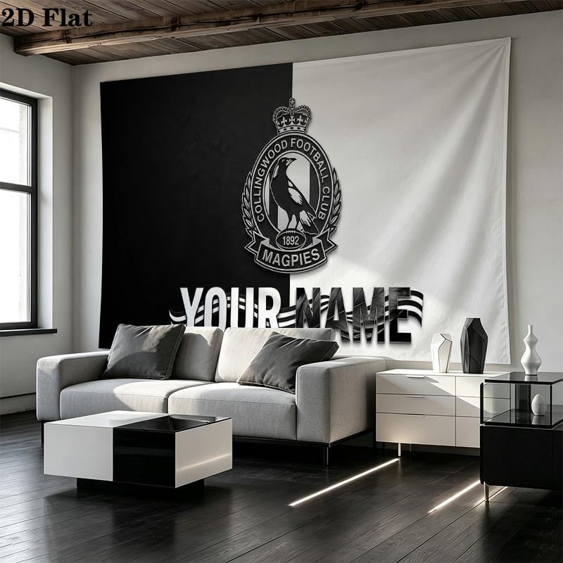 Custom Name Collingwood Football Club Printed Tapestry – Wall Hanging for Bedrooms, Dorms, and Home Decor