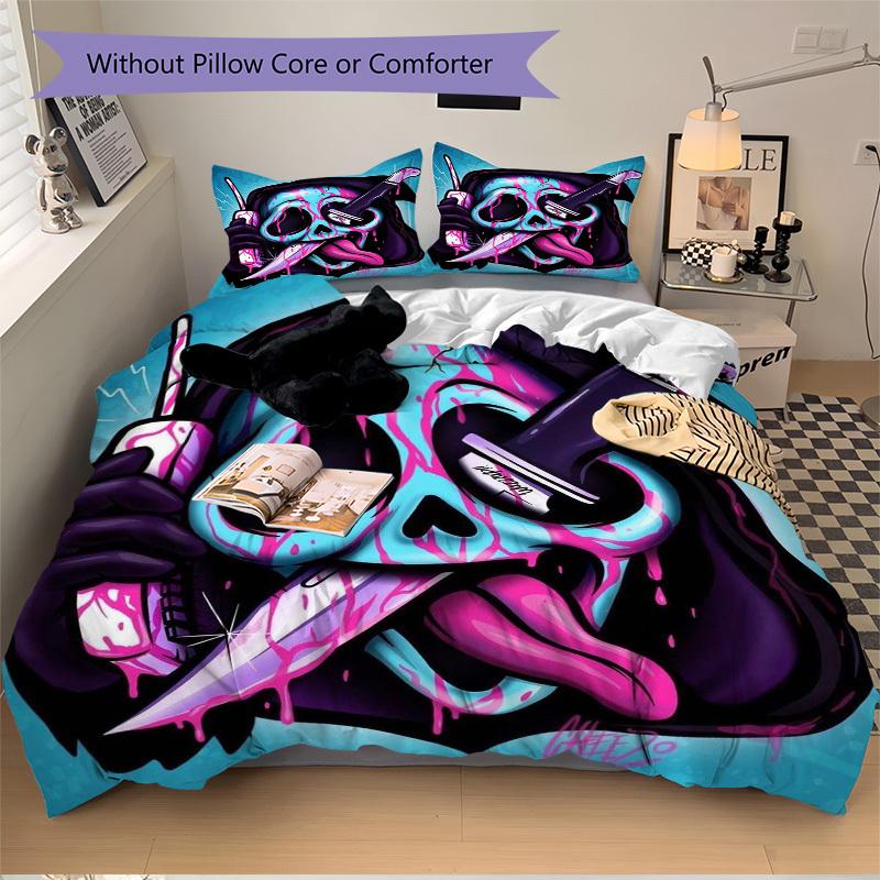 3pcs Anime Skull Bedding Set - Includes One Quilt Cover and Two Pillowcases (No Core) - Perfect for Bedroom and Guest Room Decor, Festive Gi