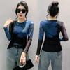 Mesh Base Shirt for Women Thin Spring Print Fashionable Top Slim and Versatile Round Neck Long Sleeve T-shirt