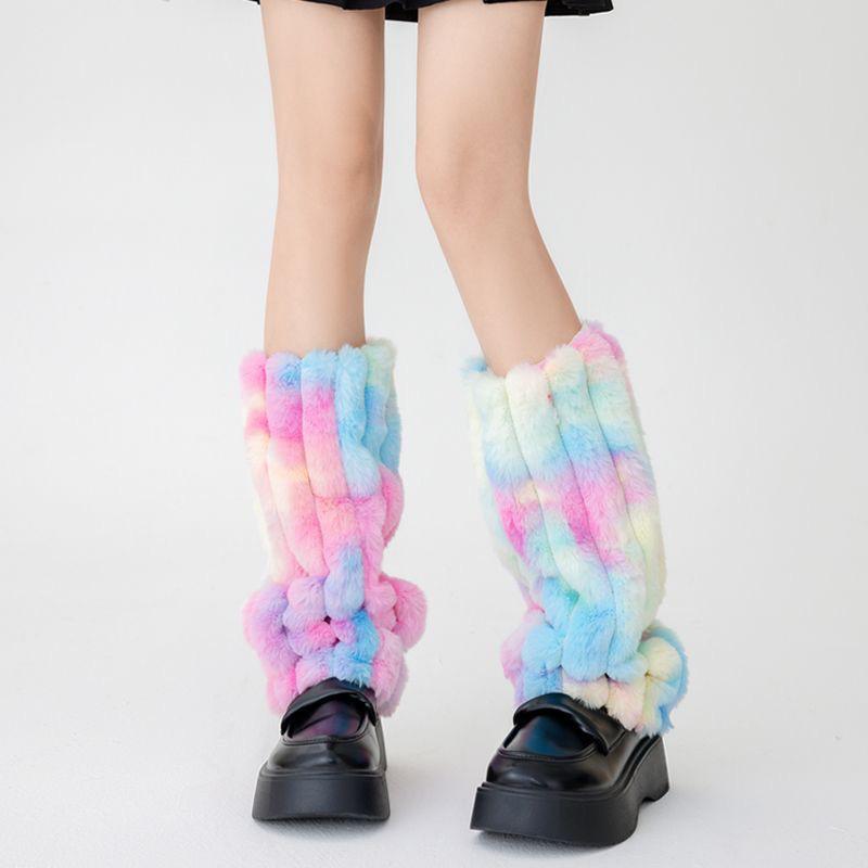 Personalized Colored Plush Knitted Leg Covers Women Autumn Winter Thick Warm Stacked Socks Boot Cuffs Covers