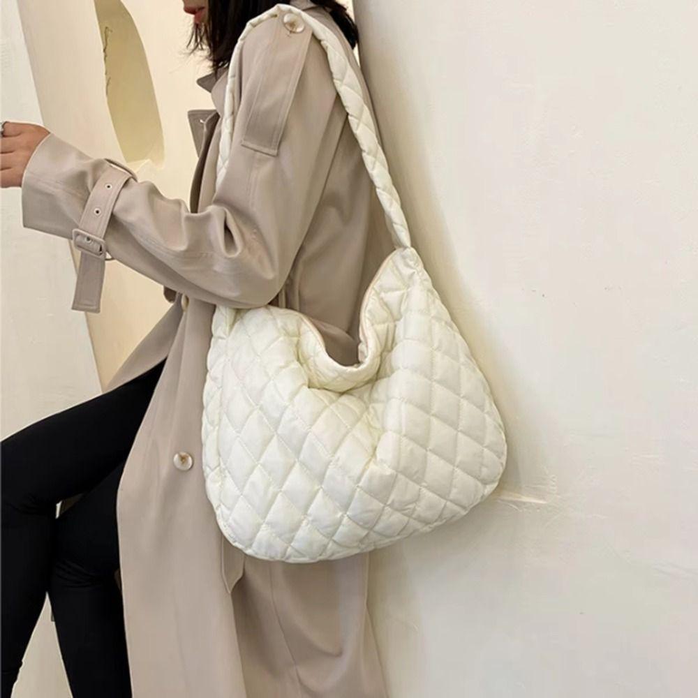 Pleated Bubble Shoulder Bag Solid Color Puffer Padded Crossbody Bag Cloud Pattern Tote Bag Lady