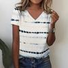 Striped 3D Printed T-shirt for Summer Women's V-neck Holiday Casual Top