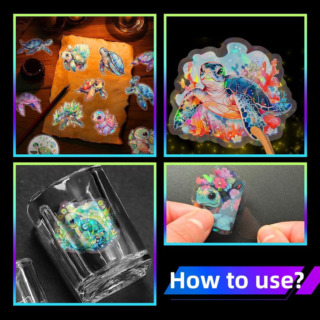 50 Прозрачных Лазерных Наклеек с Черепахами Фэнтези Личность DIY Чемодан Чехол для Мобильного Телефона Наклейки для Ноутбука