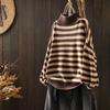 Stripe Pullover Half High Neck Sweater Women Loose Long Sleeve Vintage Literature Leisure Bottoming Knitting Sweater Female
