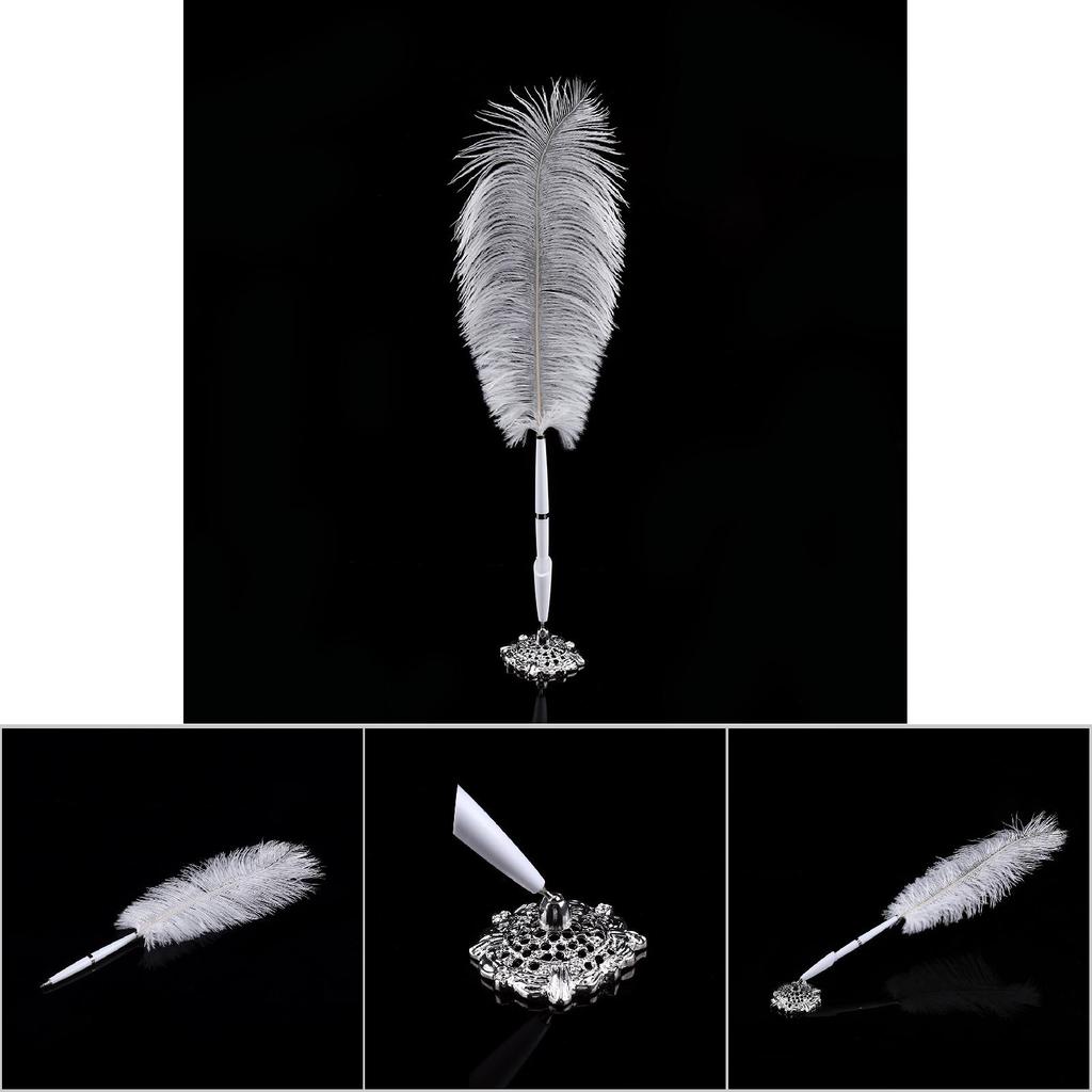 Шариковая ручка для письма с пером из страусиного пера и металлическим держателем, новая серебристая