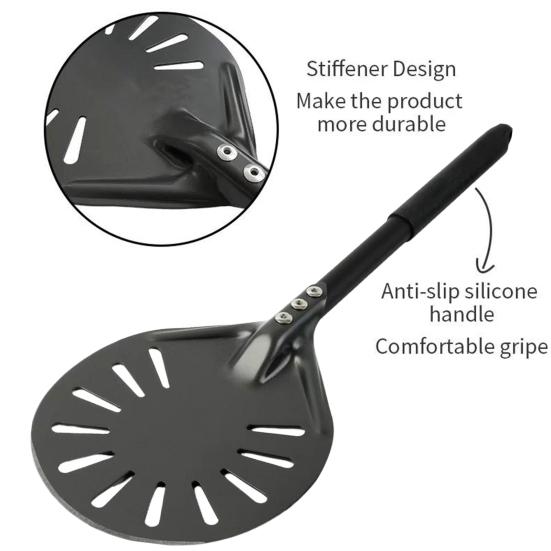 6-Inch Round Pizza Turning Peel Long Handle Non-stick Lightweight Perforated Anodized Aluminum Alloy Homemade Pizza Turner Spinner