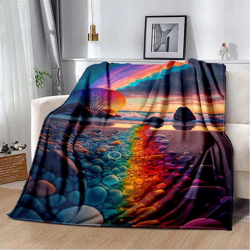 2025 New Style Beauty Colorful Pebble Road Beach Stone Scenery Blanket,Soft Throw Blanket for Home Bedroom Bed Sofa Cover Kids
