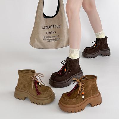 Модные корейские дизайнерские универсальные мартинсы на толстой подошве, женские осенне-зимние ретро замшевые ботинки на шнуровке, повседневные короткие ботинки, тренд