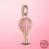 Hot Travel Beads 925 Silver Pendant CZ Blue Pink Air Balloon Dangle Charms Fit Original MULA Bracelet Fine Jewelry