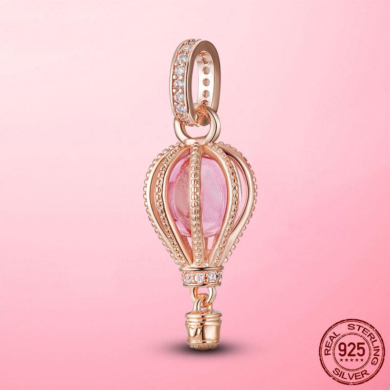Hot Travel Beads 925 Silver Pendant CZ Blue Pink Air Balloon Dangle Charms Fit Original MULA Bracelet Fine Jewelry