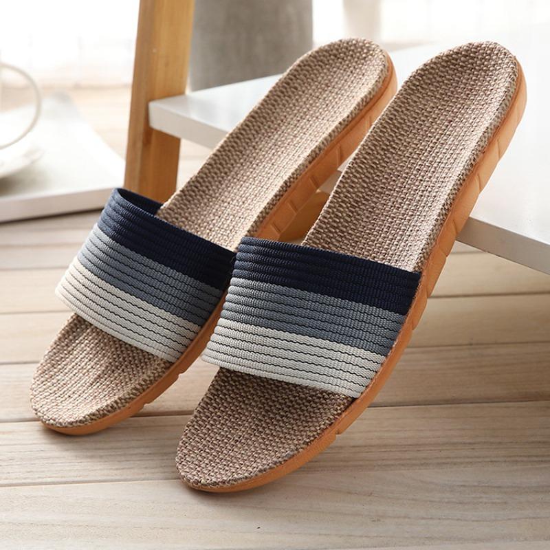 Женские летние льняные тапочки, домашние бесшумные и легкие домашние тапочки на толстой подошве и мягкой подошве, деревянные напольные тапочки для пар