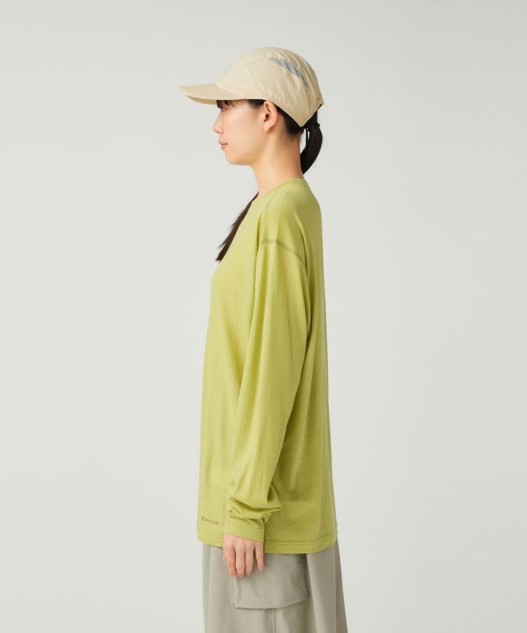 Snow Peak Merino Wool Long Sleeve Light Size Cut and and T-Shirt SW-25AU015, Green, M, Sewn, Men's Women's