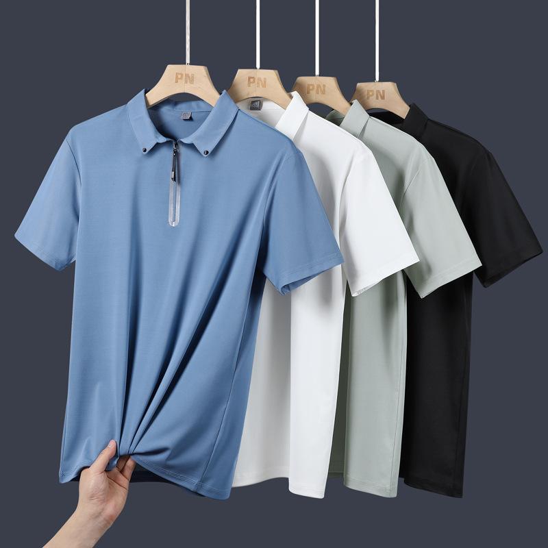 New Cool Ice Silk Polo Shirt Men'S Short Sleeve Lapel T-Shirt Top Thin Breathable Summer Casual Polo Shirt T-Shirt