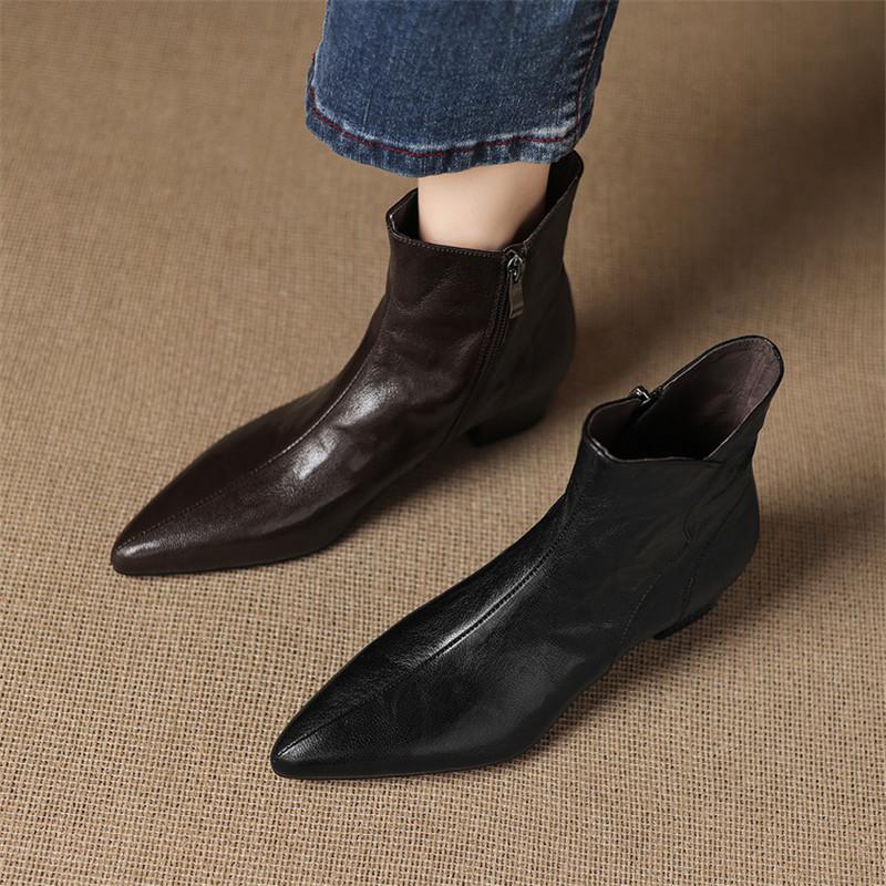 Модные новые осенне-зимние женские ботинки из овчины, туфли с острым носком, модные женские ботинки, универсальные ботильоны на среднем каблуке