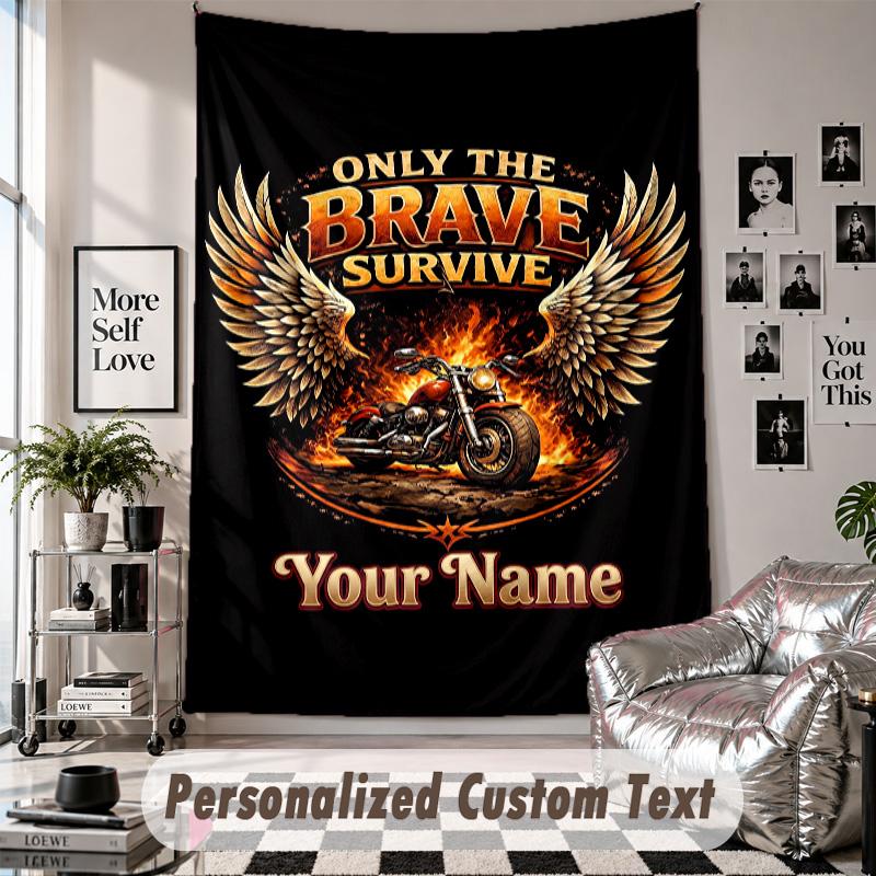 Wall Hanging Tapestry With Custom Name & Text, Harley-Davidson Decorative Tapestry For Bedroom
