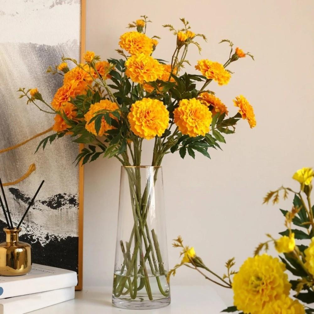 73cm Length Artificial Chrysanthemum Flowers 3 Heads Fake Marigold Bouquet Home Decoration