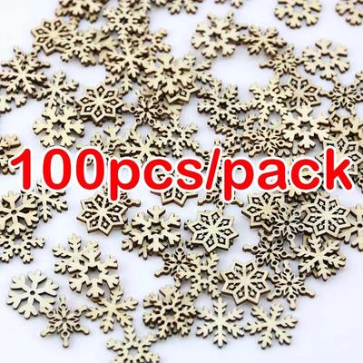 100 шт. Деревянные фигурки Снежинки Микс Рождественские украшения Подвески Новогодние украшения для дома