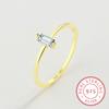 Classic 925 Sterling Silver Sparkling Clear Zircon Golden Color Rings for Women Wedding Engagement Fine Female Jewelry