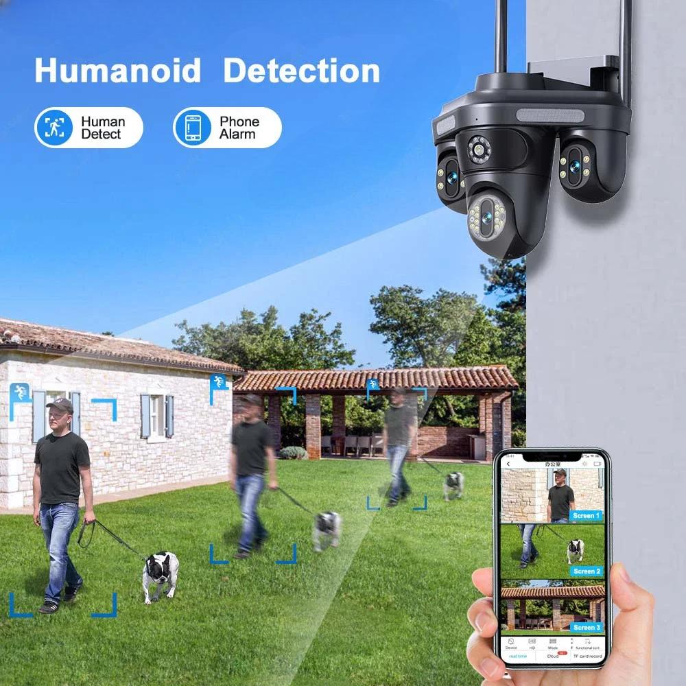 LS VISION 6K 12MP WiFi IP-камера с тремя объективами и 10-кратным зумом. Уличная PTZ-камера с функцией обнаружения движения. Умный дом. Безопасность. Защита. Видеонаблюдение. Камера видеонаблюдения 4K.