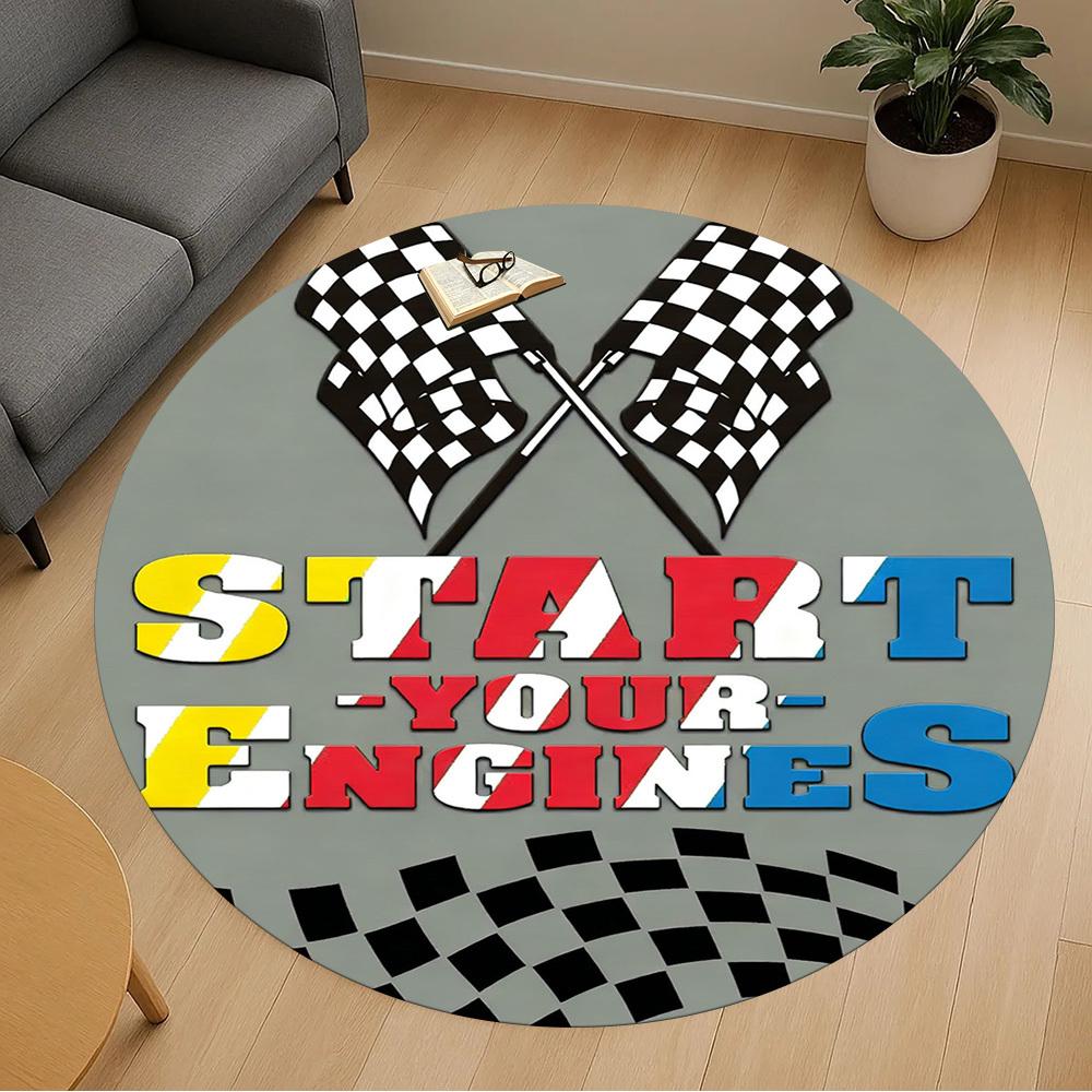 1PC START YOUR ENGINES Office Round Area Rug, Under Office Chairs Bedroom Living Room Home Decor,Carpet for Office, -1110250