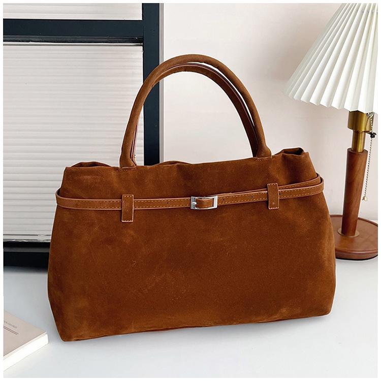 Винтажная нишевая замшевая сумка-тоут: Большая вместимость, универсальная мода для поездок на работу