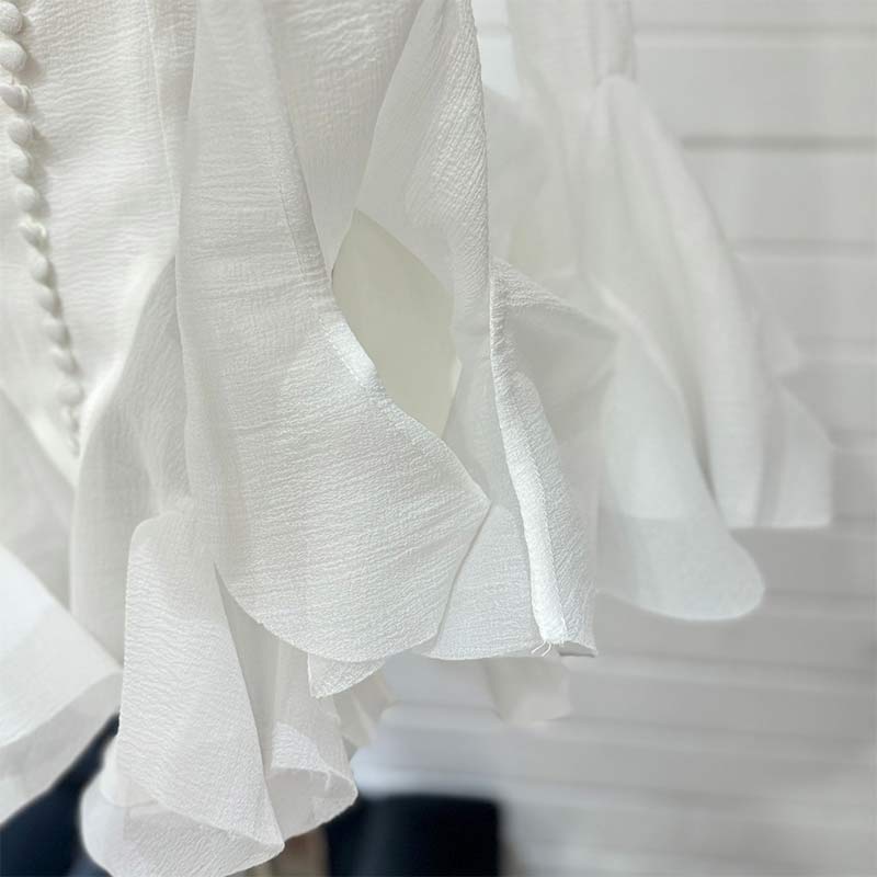 Elegant Ruffles Single Breasted Ruffles Mini Dress Women Flared Sleeve High Waist O-neck Dresses 2025 Lady Party Gowns New