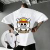 Футболка с принтом Черепа из Аниме One Piece Мужская Женская Хлопок Короткий Рукав Летние Топы Повседневная Футболка с Графикой 2026 Новый Стиль Уличная Одежда Мультяшный Принт Y2k