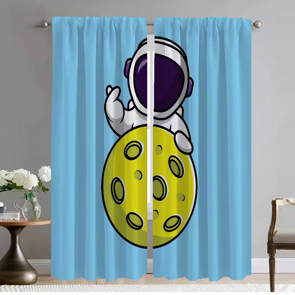 Modern Living Room Curtains 2 Pieces Astronaut Cartoon Home Interior Curtains for Camera Shades Partition Tulle for Bedroom