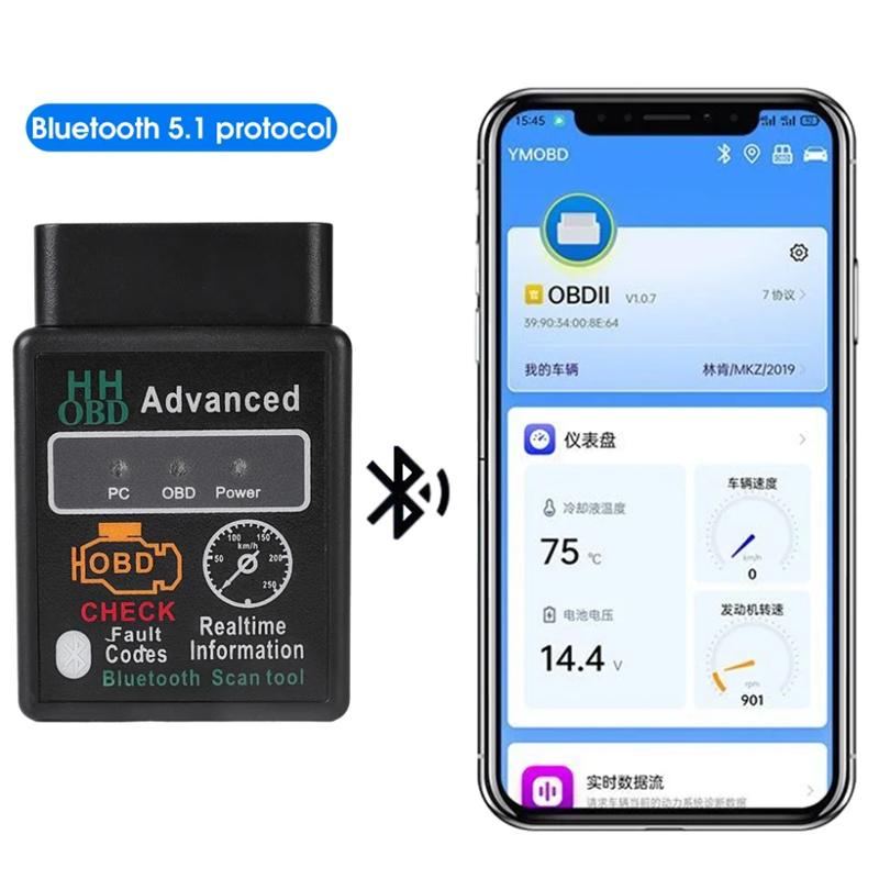 Автомобильный сканер OBD2 Elm327 Bluetooth, диагностический сканер неисправностей автомобиля, считыватель кодов V1.5 OBDII, автоматический диагностический инструмент неисправностей для Android IOS