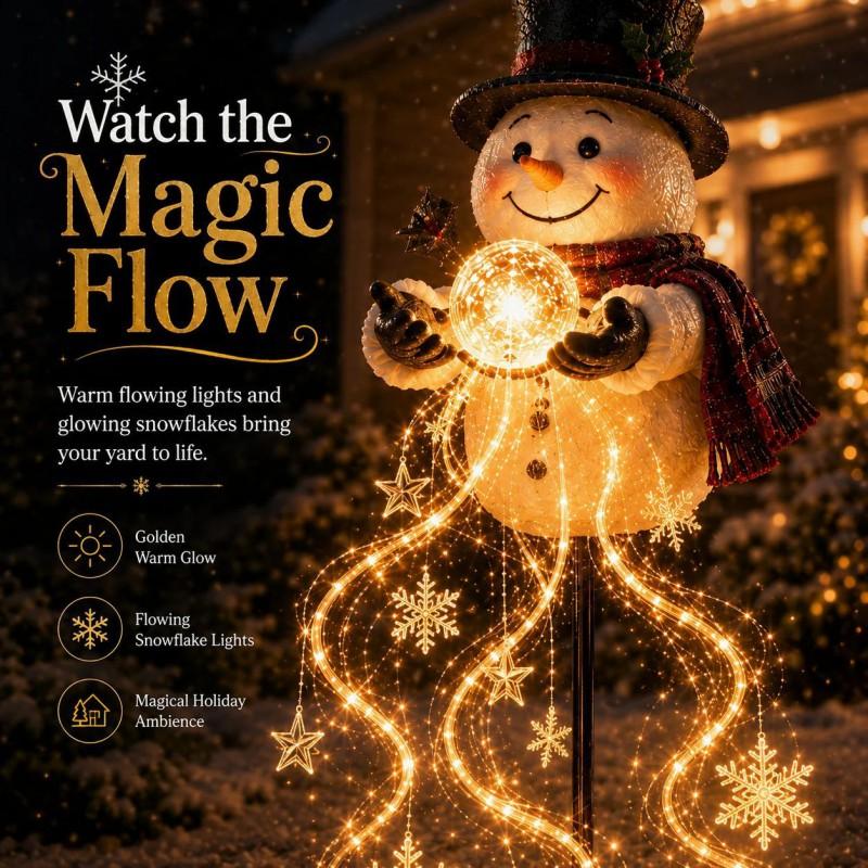 Snowman LED Garden Light With Flowing Snow Effect Christmas Decor Outdoor Yard Decoration Resin Figurine