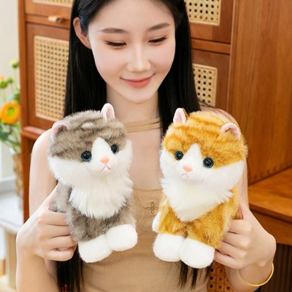 Meow Sound Effect Realistic Stuffed Cat Doll Soft Plush Simulated Cat Plushie Home Decoration