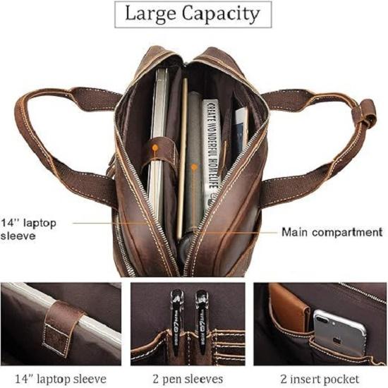 Leather Messenger Bag for Men Vintage Travel Backpack 17 Inch Laptop Briefcase Shoulder Bags