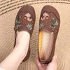 Женская мода круглый носок бежевый высокое качество цветочная вышивка противоскользящие балетки леди крутой комфорт коричневые туфли ab491