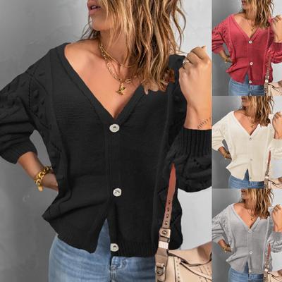Женский кардиган, однотонный вязаный свитер, вязаный свитер с v-образным вырезом, куртка