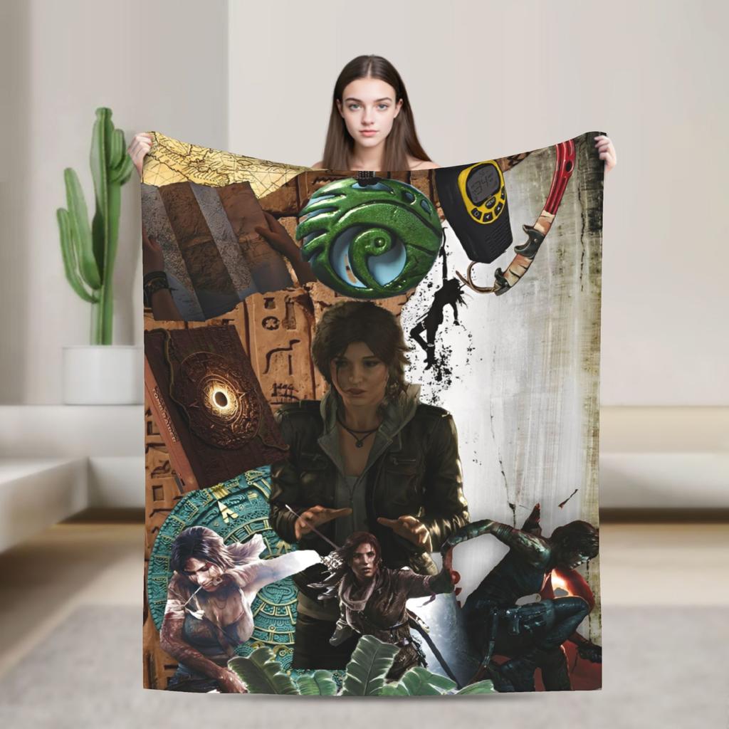 Tomb-Raider Lara Croft Fashion Blanket Survival Video Game Flannel Vintage Breathable Throw Fashion Blanket for Bedding Lounge Winter Travel