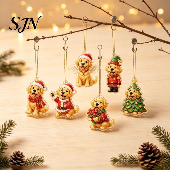 Creative Advent Calendar 24 Days Christmas Animal with Cute 2D Acrylic Dog/Cat/Cow/Duck/Flamingo Ornaments, Hanging Decorations for Holiday Tree Home