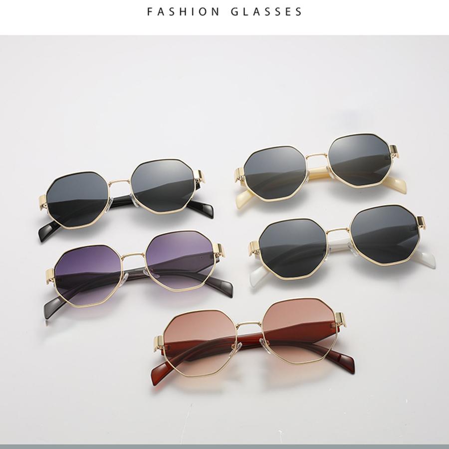 Золотые многоугольные металлические солнцезащитные очки с коричневыми неполяризованными линзами