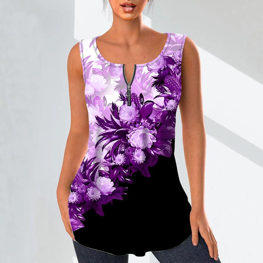 Женские модные рубашки с v-образным вырезом, повседневные топы, футболка, женский жилет с 3D красивым цветочным принтом, блузка без рукавов больших размеров, топы на бретелях