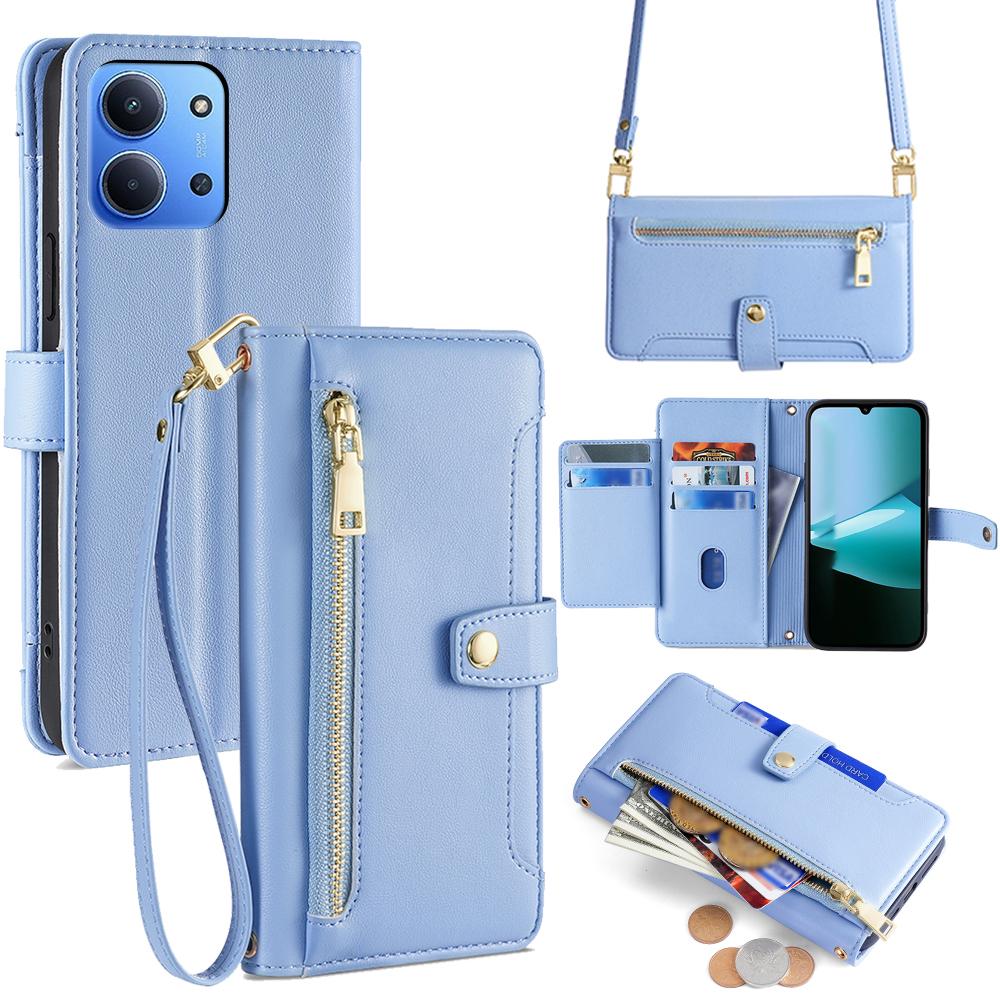 For Xiaomi Redmi 15C 4G (Global) (171mm)/Poco C85 4G (171mm) Leather Case Zipper Pocket Wallet Phone Cover with 2 Straps