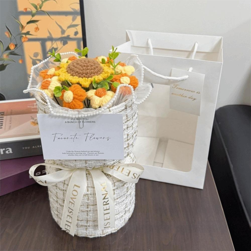 with Light Puff Flower Bouquet Gift Knitted Flower Bouquet Sunflower Bouquet Valentine's Day